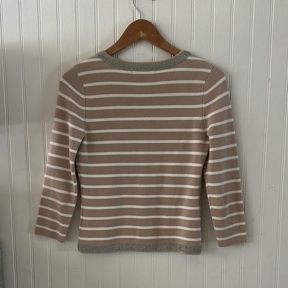 Banana Republic Beige and White Striped Cardigan Sweater sz Small - Picture 9 of 12